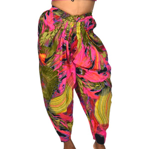 Genie Pants Pink Print Homemade Balloon Leg Cropped Pirate Ankle Harem Bohemian One Size