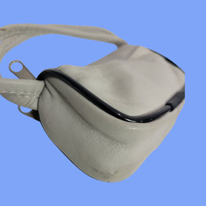 Vintage Studio Tiny Leather Bag Taupe Beige Coin Purse Pouch Change Handles Mini Satchel