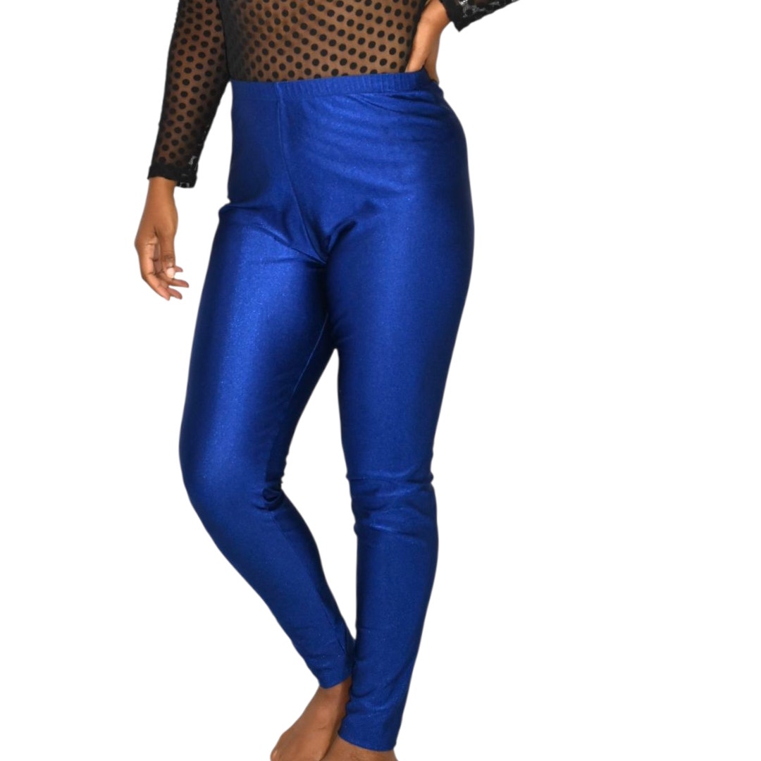 Vintage Hanes Shiny Leggings Blue Aerobics Fitness 90s Activewear Yoga Nylon XL