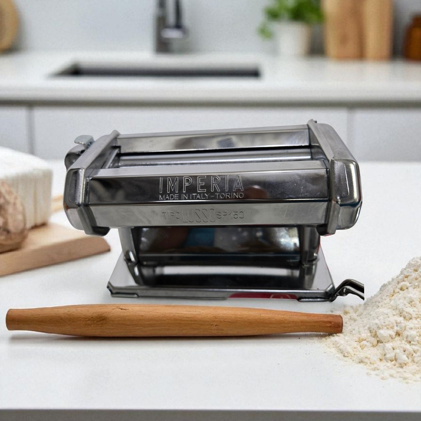Imperia Tipo Lusso SP 150 Manual Pasta Maker Machine Made in Italy Heavy Duty Duplex Cutter Chrome