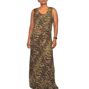 Reversible Slip Dress Brown Animal Mixed Print Cheetah Leopard Maxi Long Sheer Chiffon Sleeveless Bias Size Large