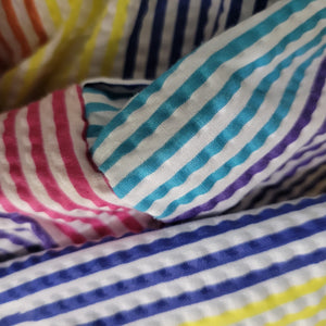Vintage Saybury Rainbow Stripe Dress Pink Seersucker Sundress Long Patio House Sack Housecoat Muumuu Large