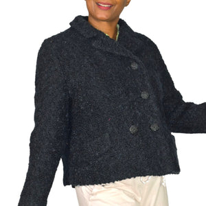 Vintage Joseph Horne Co Black Boucle Wool Boxy Cropped Jacket 1950s 50s ILGWU Union Made Medium