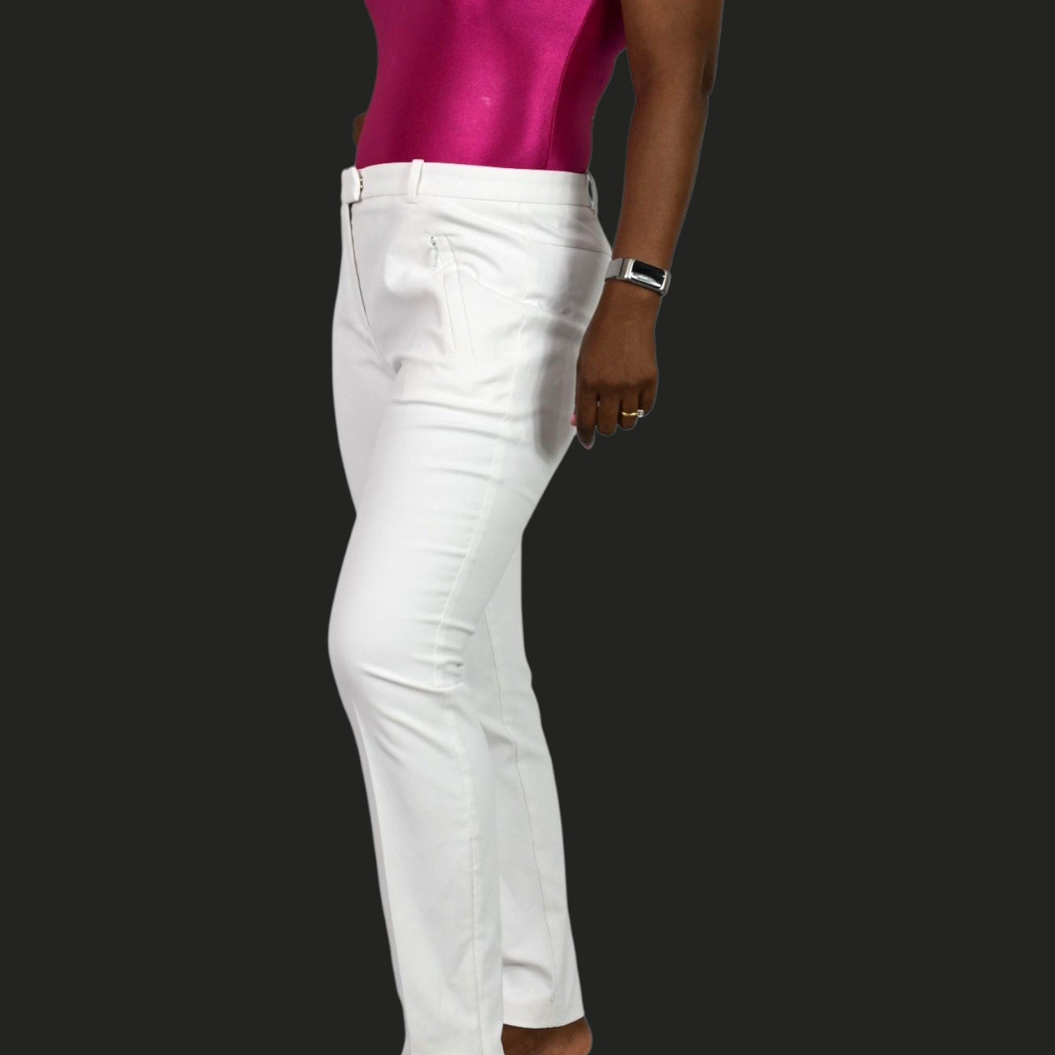 BOSS Hugo Boss Anaita Trousers White Cropped Slim Fit Pants Zip Hem High Rise Dress Classic 6