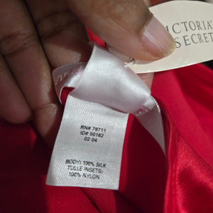 Victorias Secret Red Silk Nightgown Satin Sheer Tulle Chiffon Long Maxi Slip XS