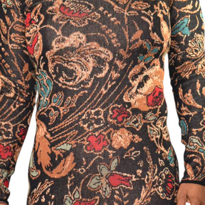 Peruvian Connection Floral Tapestry Jacquard Sweater Dress Black Cotton Knit Print Long Sleeves Midi Small