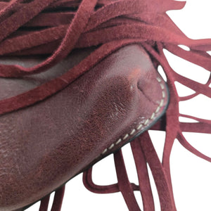 Firenze Bella Fringe Leather Bag Red Burgundy Studded Crossbody Pouch Adjustable Compact