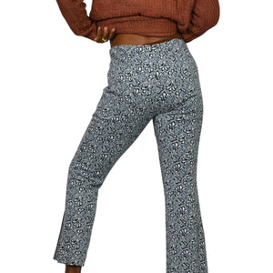 Maeve Margot Knit Pants Blue Paisley Flower Jacquard Cropped Flare Pull ONAnthropologie Small