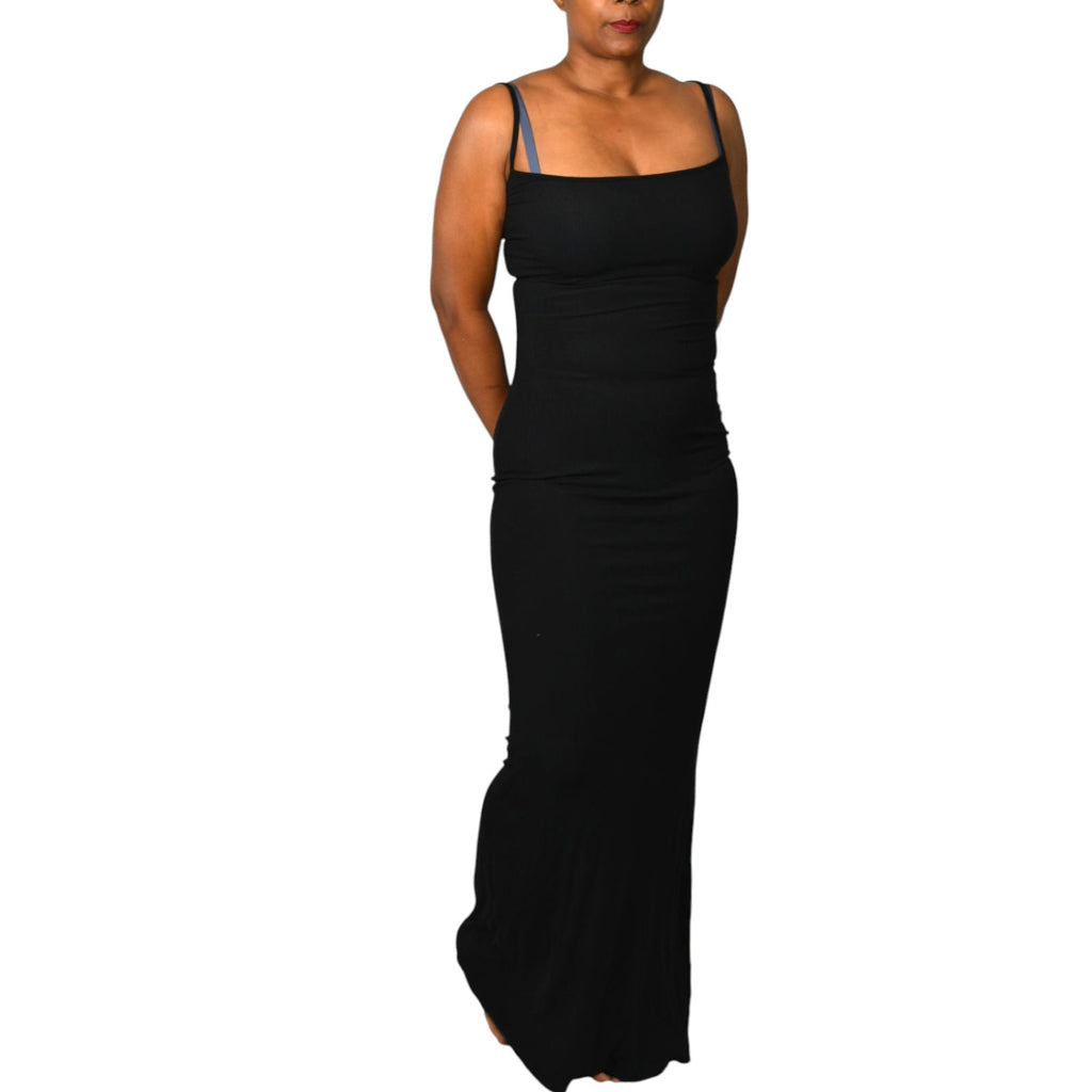 SKIMS Long Slip Dress Black Ribbed Tank Maxi Jersey Stretch Modal Soft Lounge Large