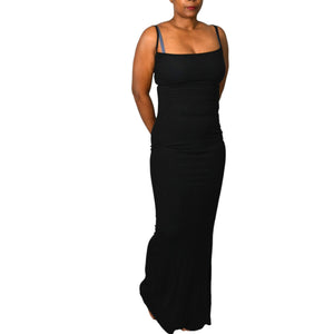 SKIMS Long Slip Dress Black Ribbed Tank Maxi Jersey Stretch Modal Soft Lounge Large