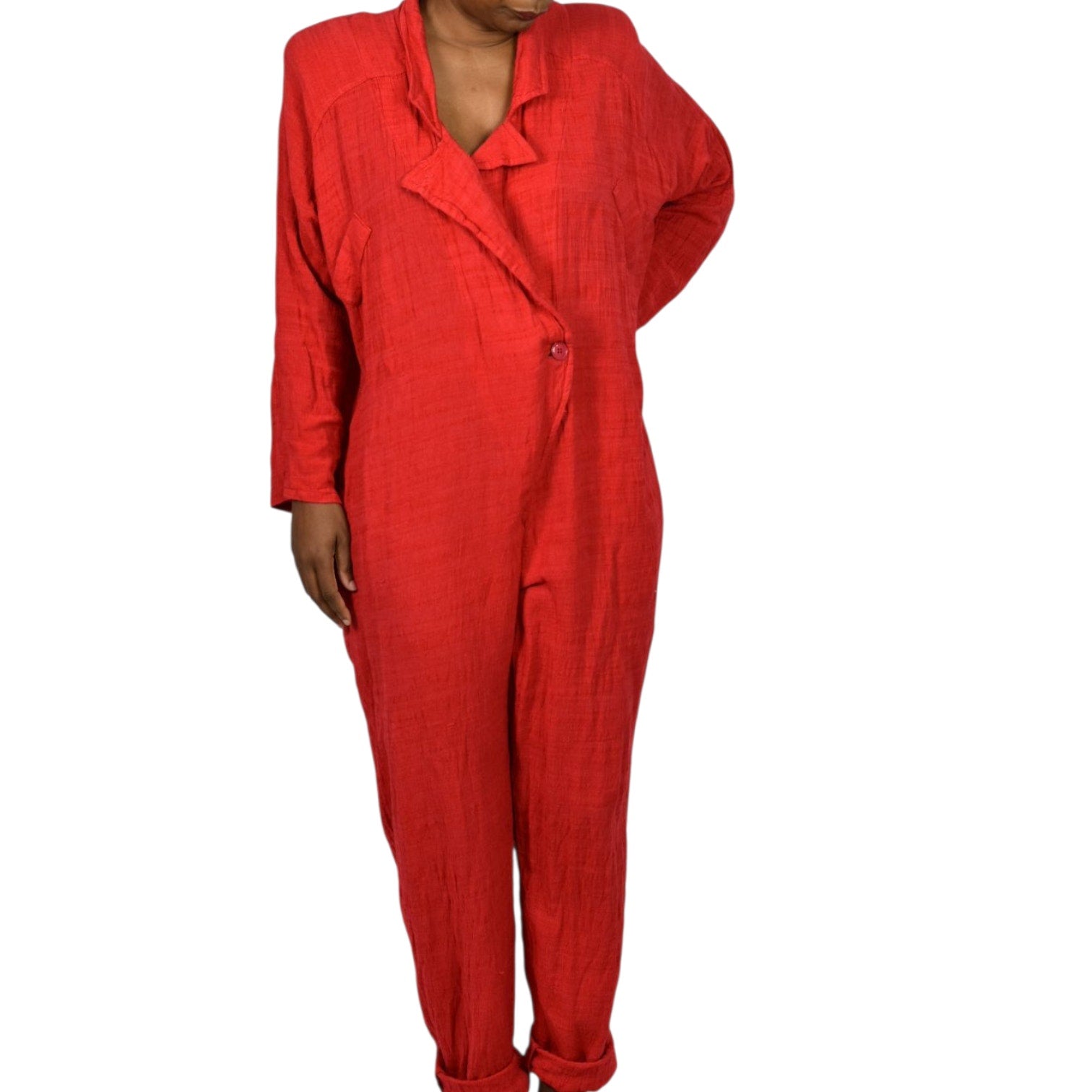 Vintage Arthur Max Blazer Jumpsuit Red One Piece Cotton Gauze Baggy Relaxed 90s Large