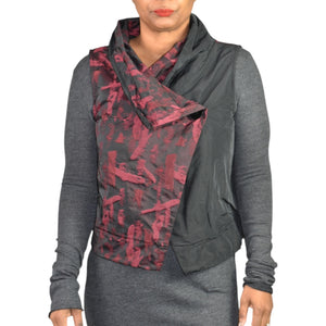 EverySassy Dolcezza Vest Red Burgundy Jacquard Asymmetric Lagenlook Wearable Art Small