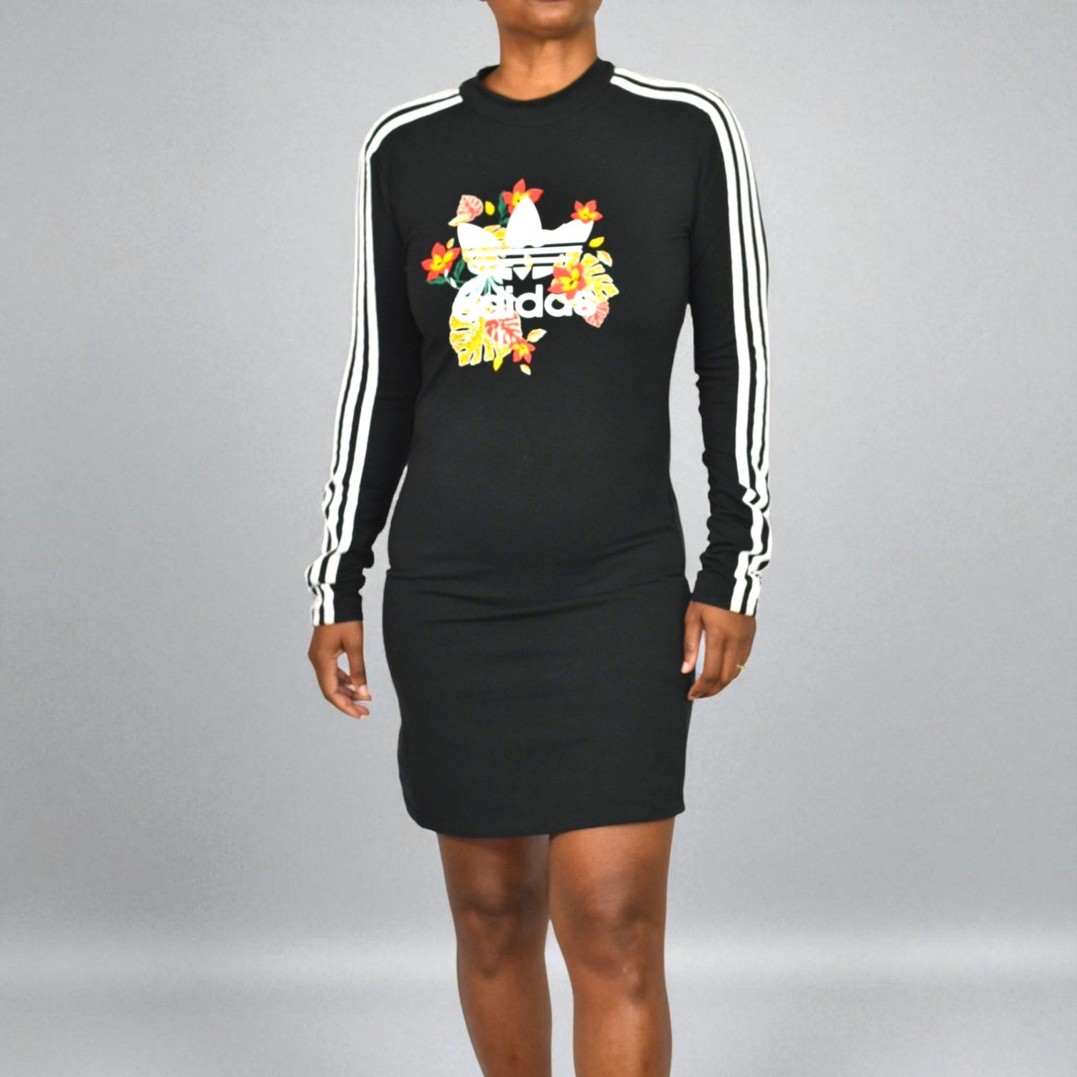 Adidas x HER Studio London Floral Trefoil Dress Black Long Sleeve Mini Logo Medium
