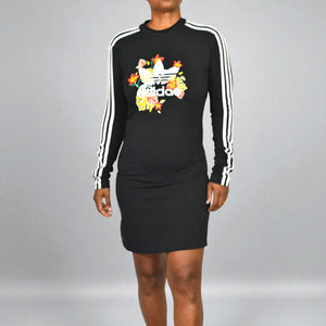 Adidas x HER Studio London Floral Trefoil Dress Black Long Sleeve Mini Logo Medium