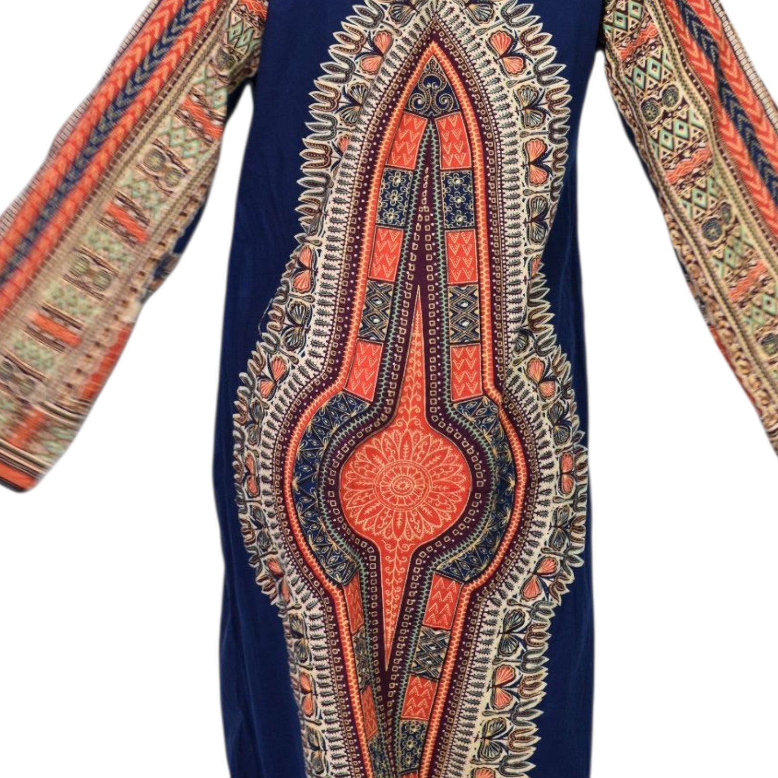 Vintage Dashiki Pakistan Caftan Dress Blue Kaftan 70s Maxi Dress Kimono Sleeve Side Slits Hippie Bohemian Festival Medium