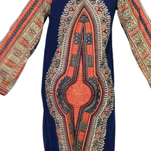 Vintage Dashiki Pakistan Caftan Dress Blue Kaftan 70s Maxi Dress Kimono Sleeve Side Slits Hippie Bohemian Festival Medium