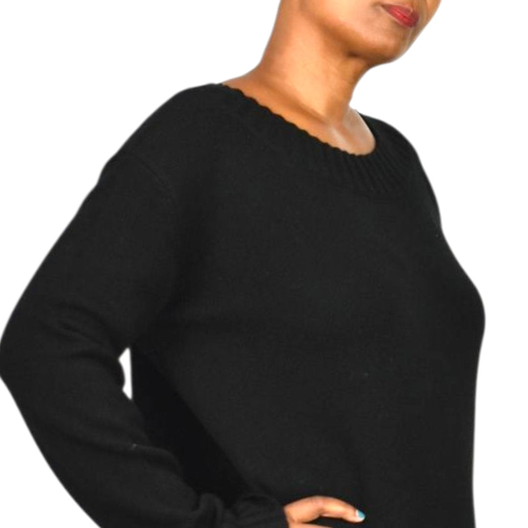 Vince Wool Sweater Dress Black Cashmere Blend Boat Neck Knit Pullover Tunic Large
