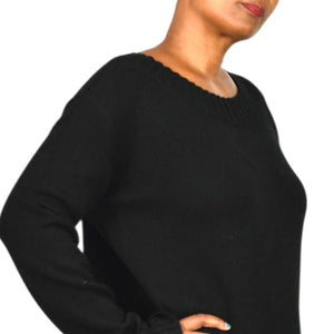 Vince Wool Sweater Dress Black Cashmere Blend Boat Neck Knit Pullover Tunic Large