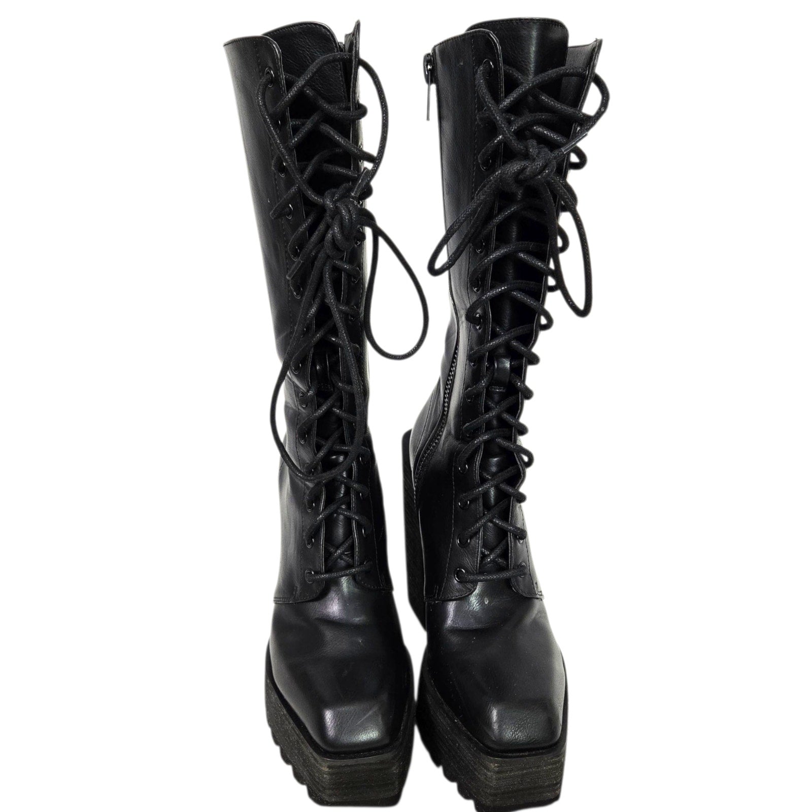 Darker Wavs Flanger Chunky Platform Boots Combat Black Square Toe Angular Retro 7