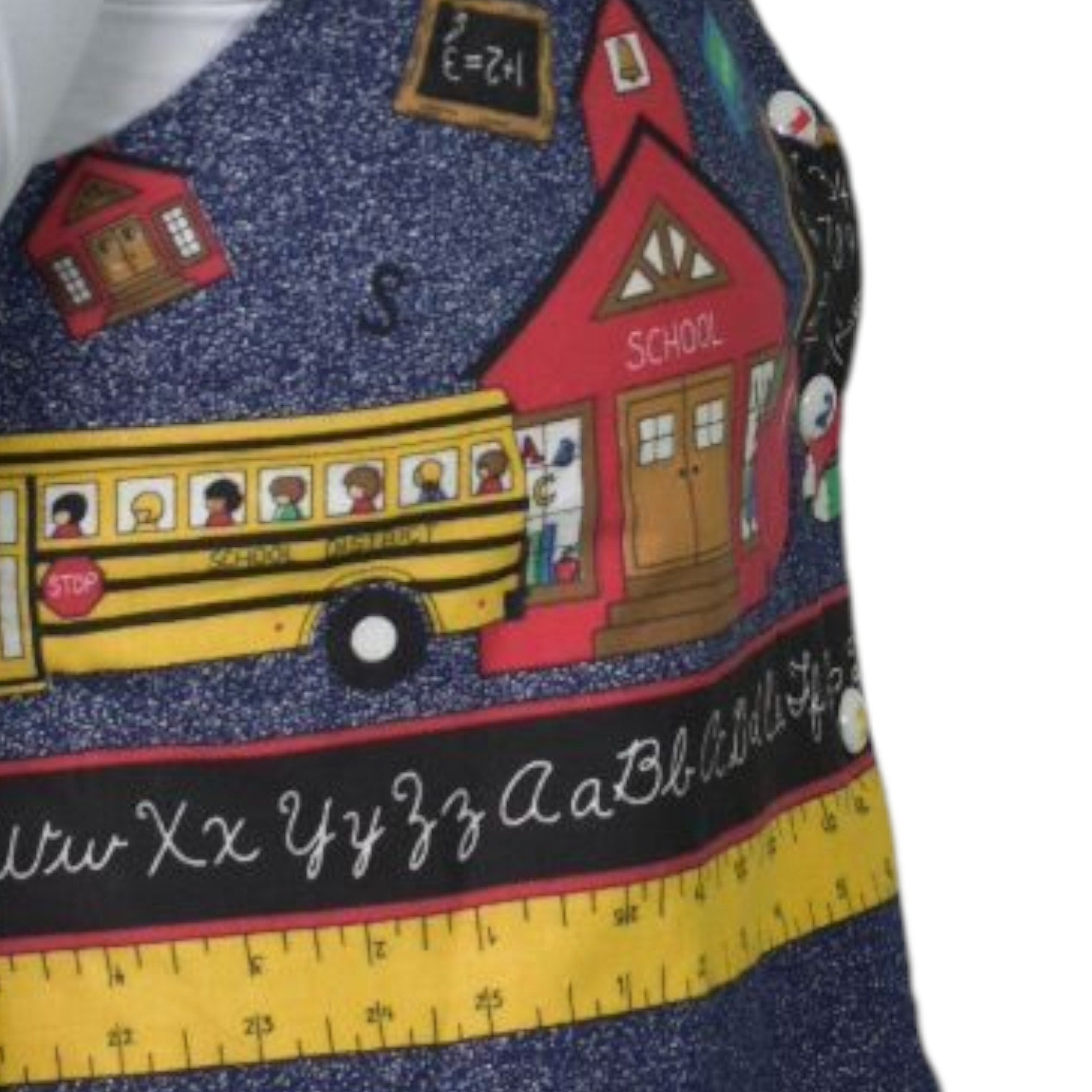 Homemade School Bus Teacher Vest Blue Kids Bus Button Front Cotton Novelty Waistcoat Small