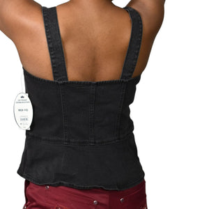 Scoop NYC Denim Bustier Black Corset Tank Top Zip Front Stretch Sweetheart Front Slit Medium