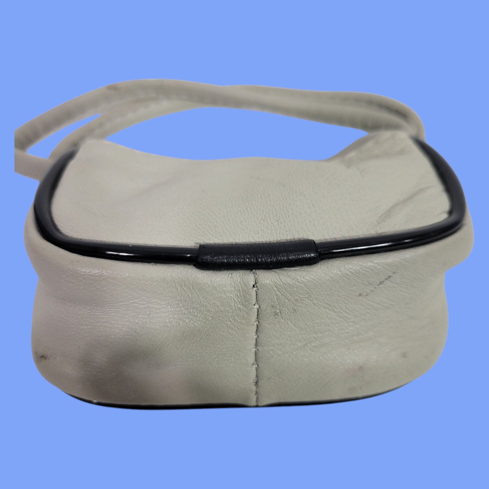 Vintage Studio Tiny Leather Bag Taupe Beige Coin Purse Pouch Change Handles Mini Satchel