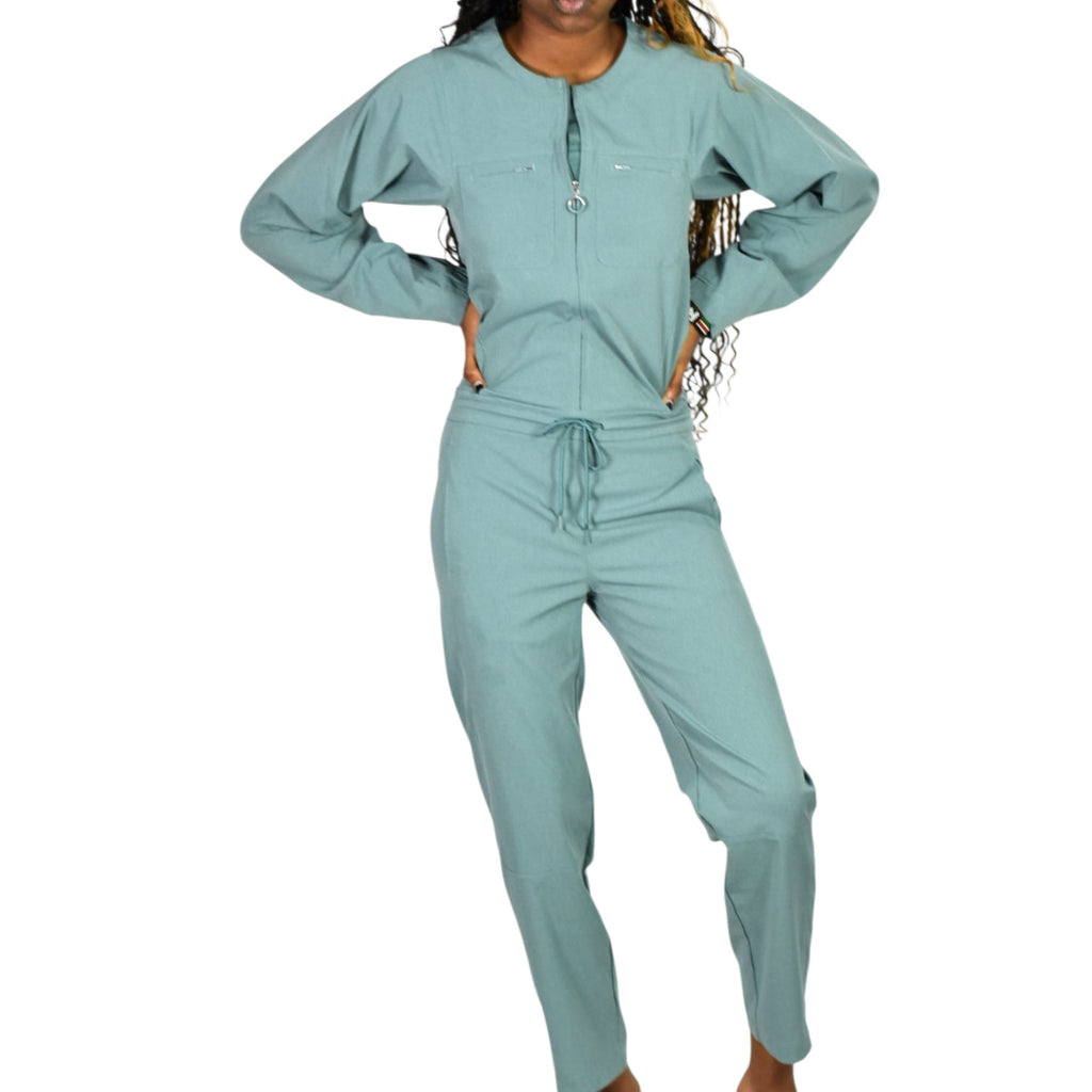 Lululemon Ventlight Zippered Jumpsuit Green Tidewater Teal Stretch Ankle Long Sleeve 0