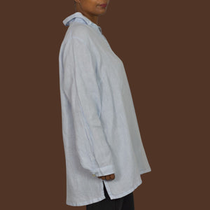 Match Point Linen Tunic Light Blue Collared V Neck Long Sleeve Popover Shirt XL