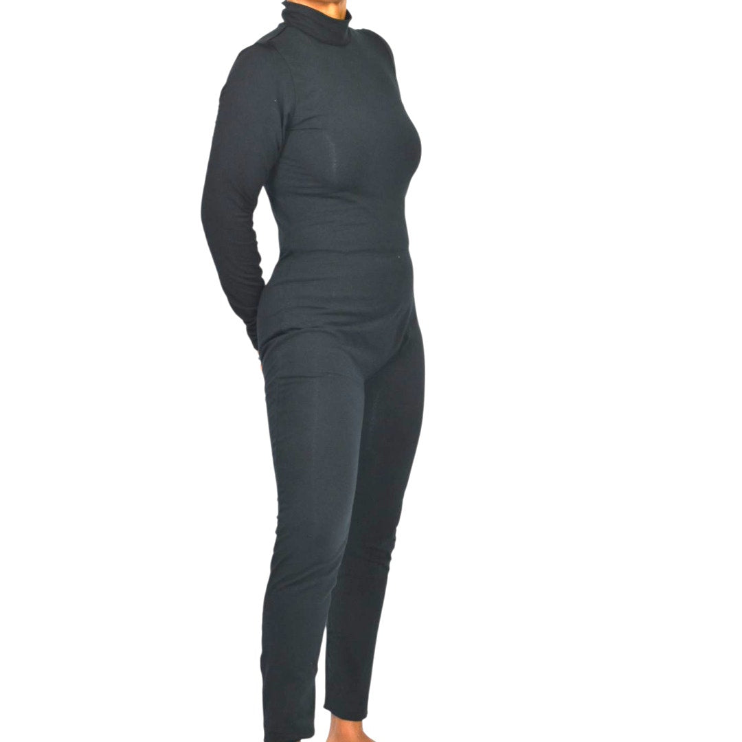 American Apparel Black Catsuit Cotton Spandex Long Sleeve Mock Neck Bodysuit Jumpsuit XL