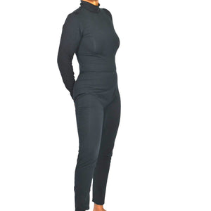 American Apparel Black Catsuit Cotton Spandex Long Sleeve Mock Neck Bodysuit Jumpsuit XL