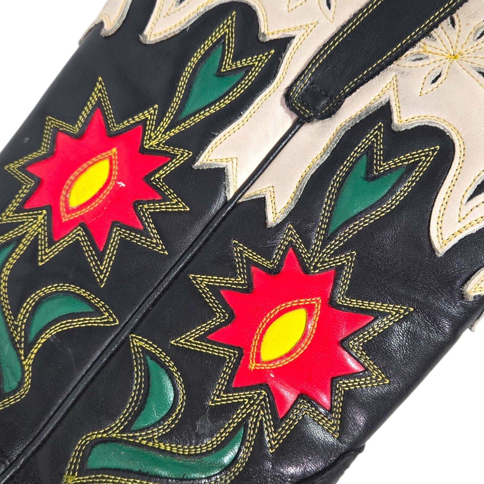 Vintage Cowboy Boots Floral Inlay Black Leather Guess Marciano Posh Applique Western Cowgirl 8