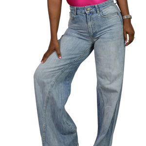 Zara Ultra Flare Jeans Blue Denim Slouchy Cotton Long Inseam Elephant Wide Leg Twisted Seams High Rise 4