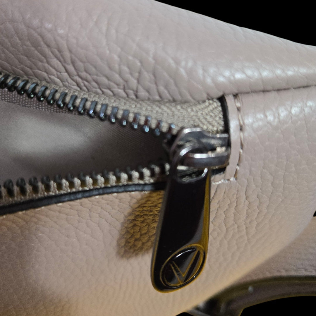 Mario Valentino Mickey Belt Bag Taupe Leather Crossbody Sling Adjustable Bum Waist Pouch Fanny Pack