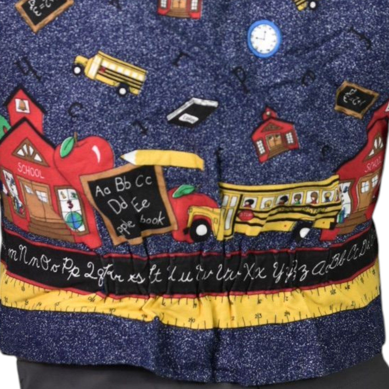 Homemade School Bus Teacher Vest Blue Kids Bus Button Front Cotton Novelty Waistcoat Small