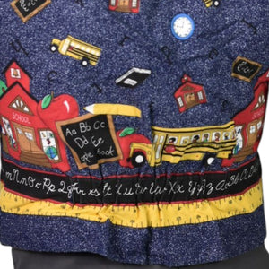 Homemade School Bus Teacher Vest Blue Kids Bus Button Front Cotton Novelty Waistcoat Small