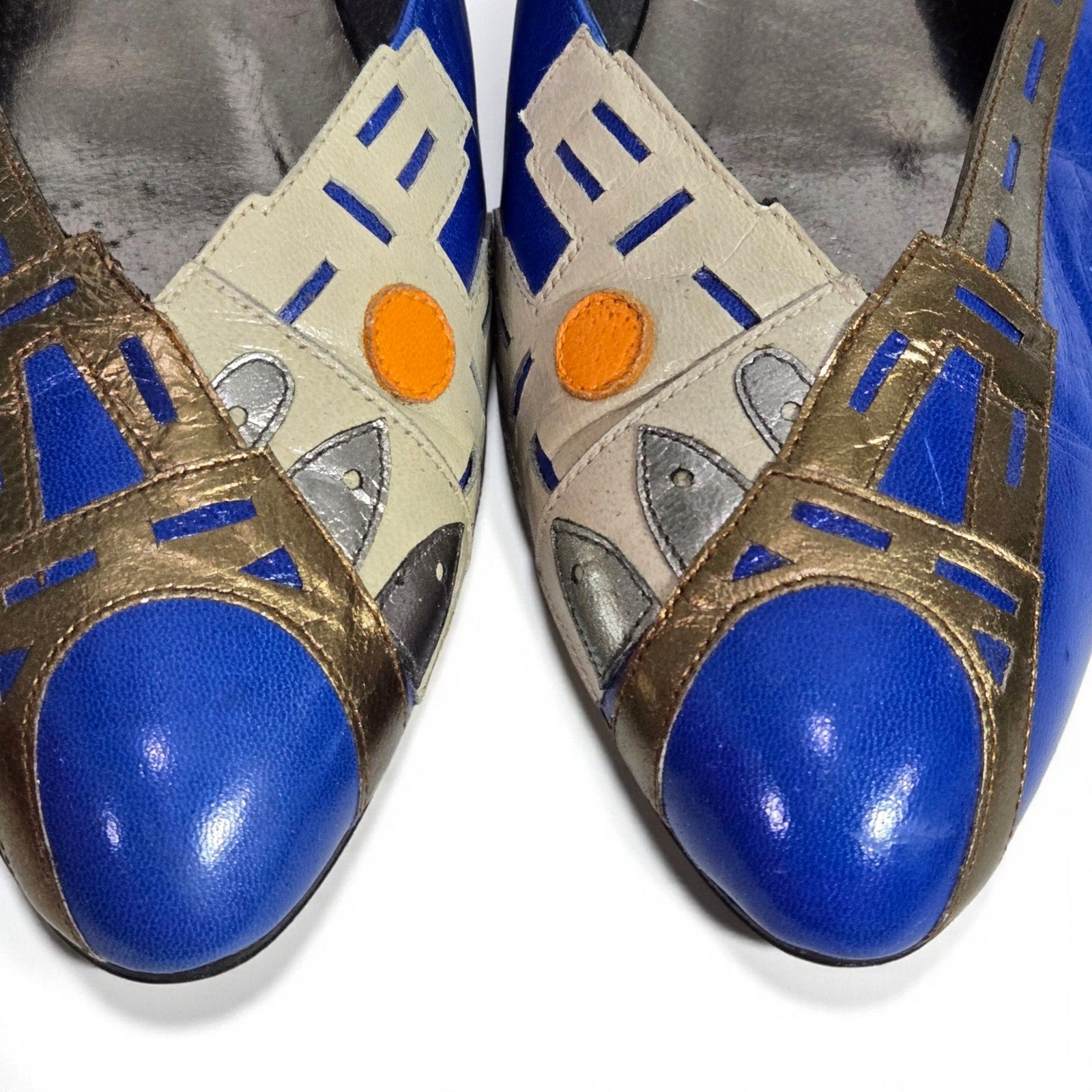 Vintage Margaret J Eiffel Tower Pumps Blue Leather Paris France Kitten Heel Almond Toe 8