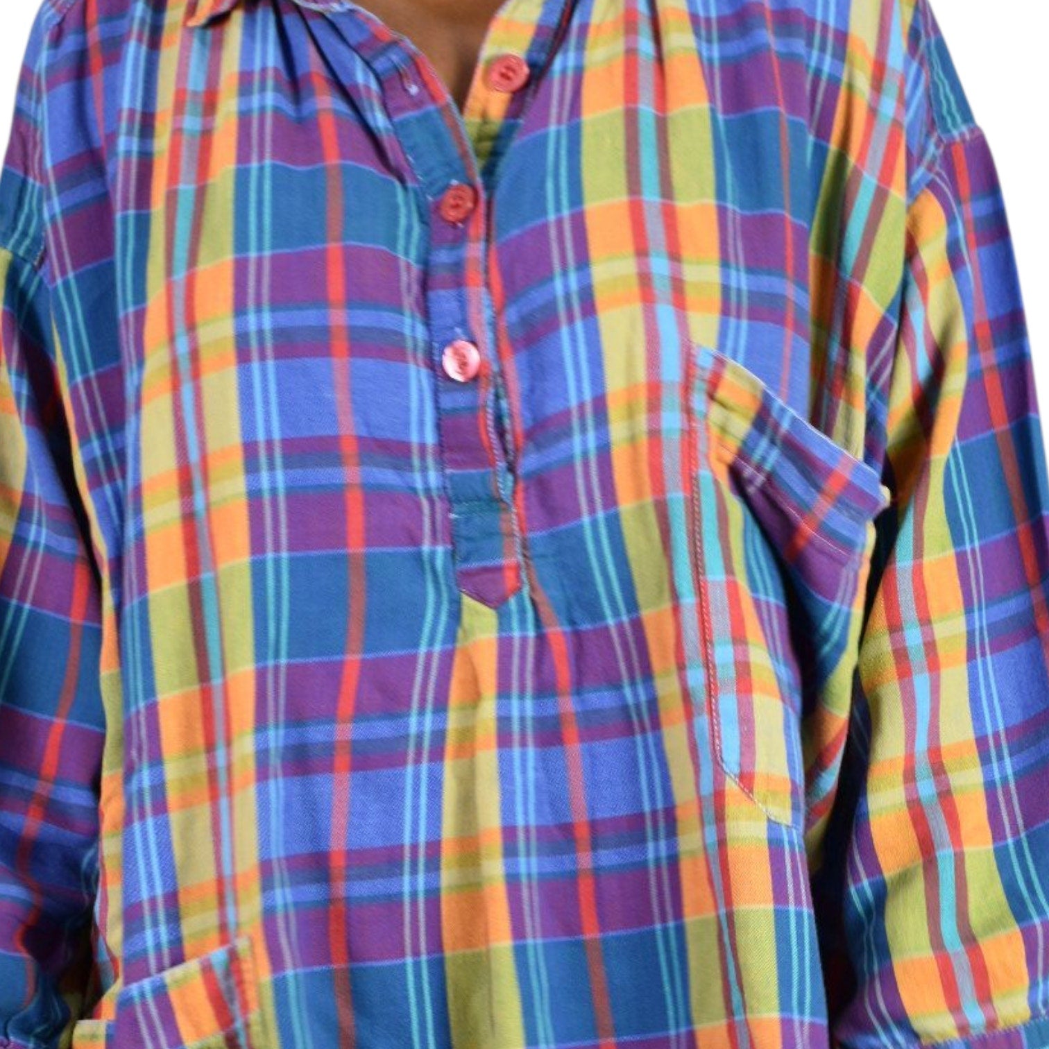 Bloomingdales Lingerie Vintage Nightshirt Blue Plaid Check Bloomies Shirtdress Button Front Dress Pockets Cotton Oversized One Size