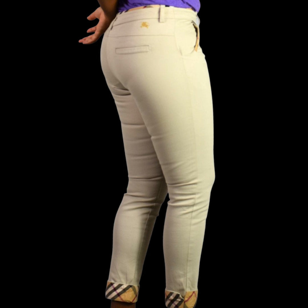 Burberry Khaki Pants Tan Nova Check Chino Cuff Tapered Ankle Cropped Low Rise 26