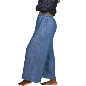 Show Me Your Mumu Explorer Pants Blue Chambray Flare Wide Leg High Waist Pull On Small