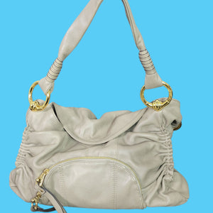 B Makowsky Ripley Leather Shoulder Bag Ruched Fold Over Flap Purse Slouchy Classic Everyday