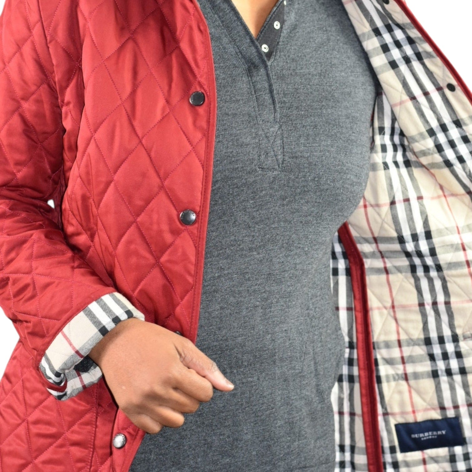 Burberry Quilted Jacket Red Nova Check Lightweight Slim Fitted Hip Length Shell Barn Chore XS