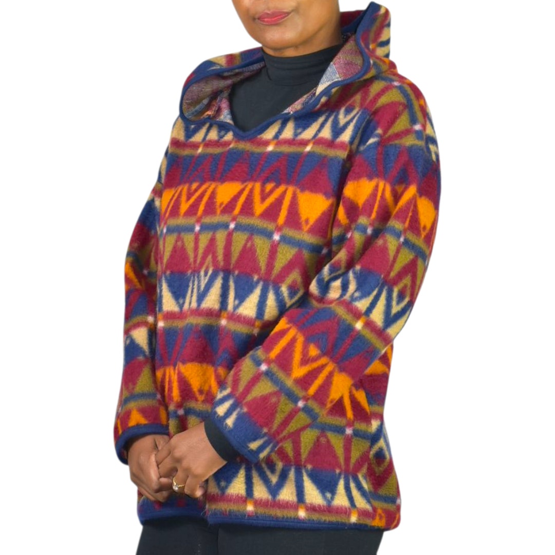 Vintage Jordache Concepts Fleece Jacket Ski Pullover Aztec Geometric Hooded 90s Medium