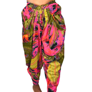 Genie Pants Pink Print Homemade Balloon Leg Cropped Pirate Ankle Harem Bohemian One Size