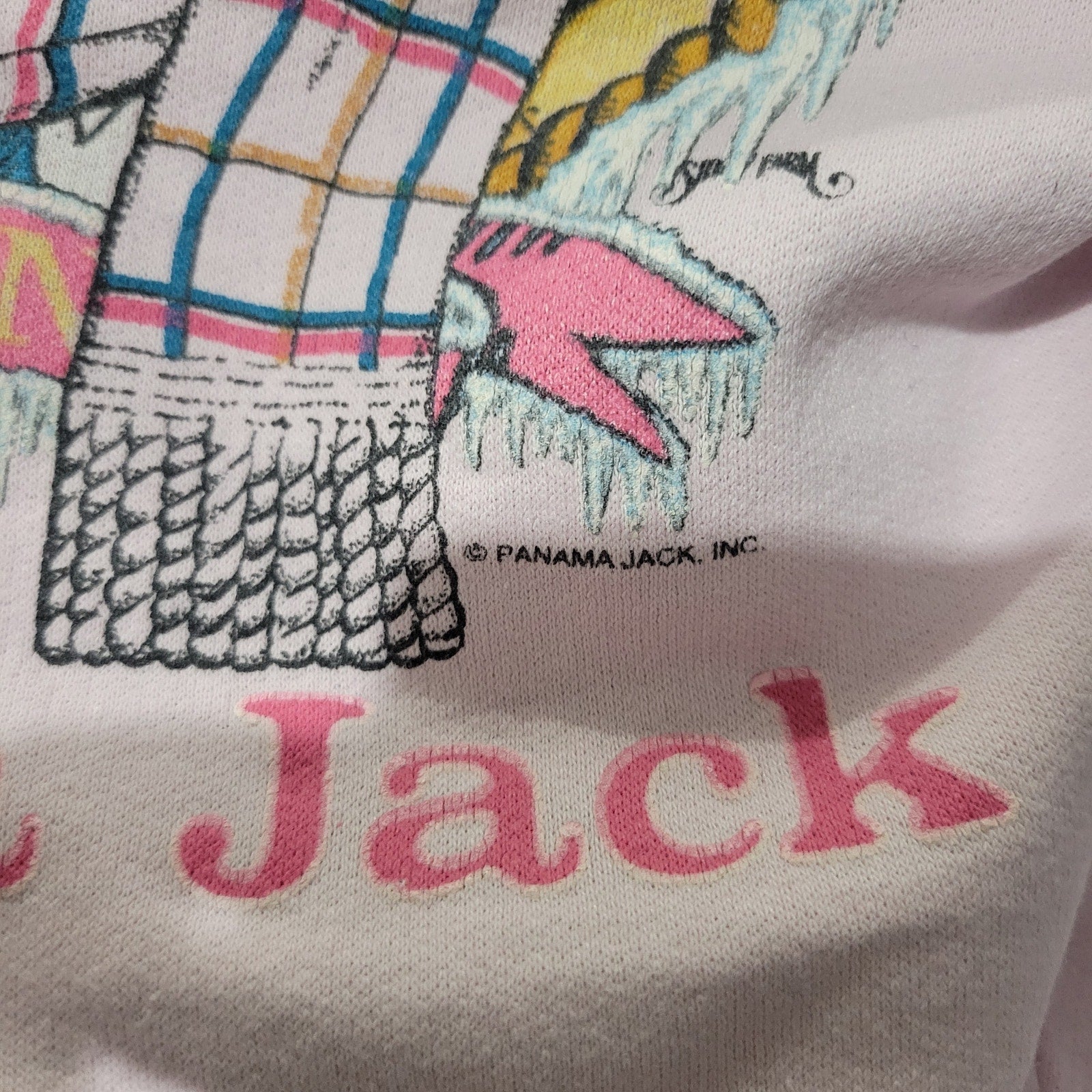 Vintage Panama Jack Original Graphic Sweatshirt Pink 80s Retro Crewneck Pastel Medium