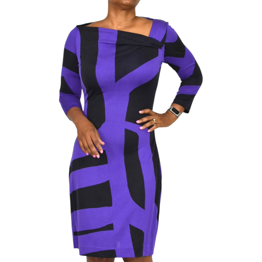 Diane Von Furstenberg Victorio Dress Purple Abstract Colorblock Print DVF Silk Jersey Sheath 8
