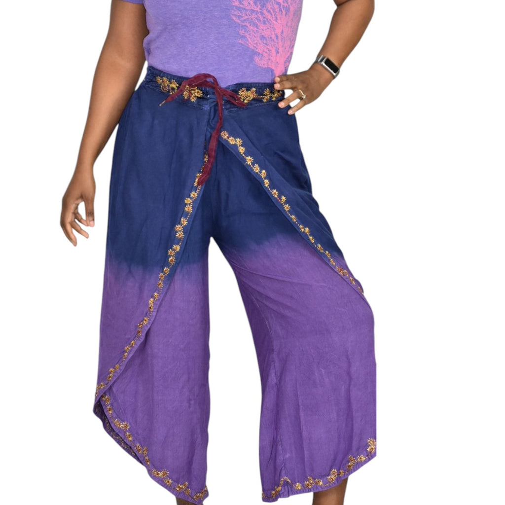 Vintage Fashion Terminal Wrap Pants Purple Tie Dye Blue Tulip Harem Hammer Genie One Size