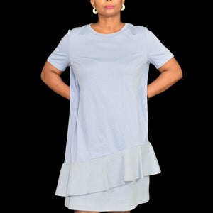 COS Asymmetric Ruffle Dress Blue T-Shirt Knee Length Jersey Crew Neck Casual Short Sleeve Size Medium