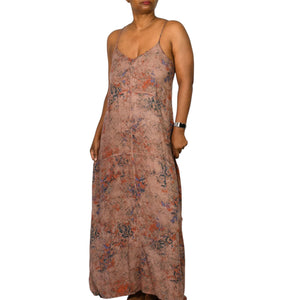 Hinge Slip Dress Brown Print Maxi Rayon Sundress Spaghetti Straps Lounge Tent Flowy Simple Small