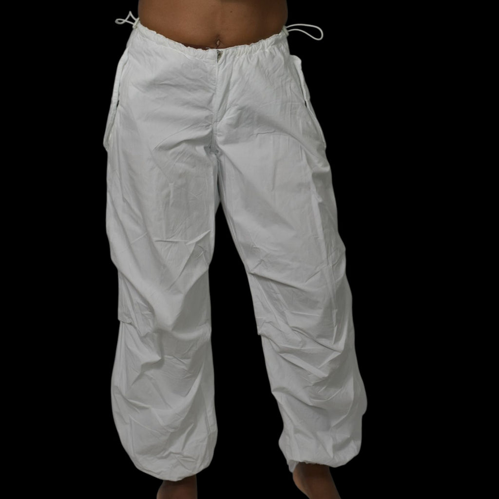 Iets Frans Parachute Pants White Cotton Cargo Slouchy Baggy Low Rise Urban Outfitters XXS
