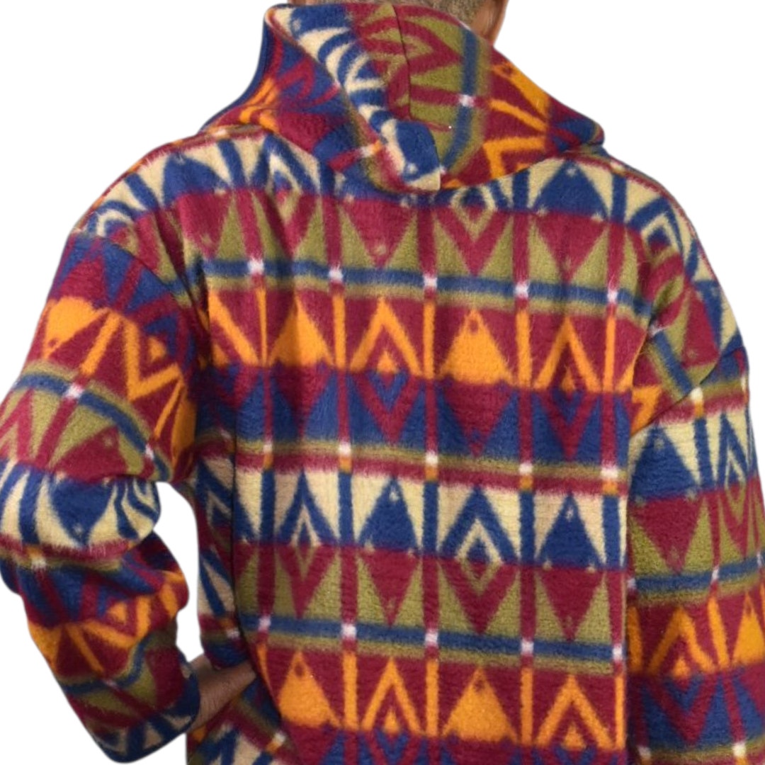 Vintage Jordache Concepts Fleece Jacket Ski Pullover Aztec Geometric Hooded 90s Medium